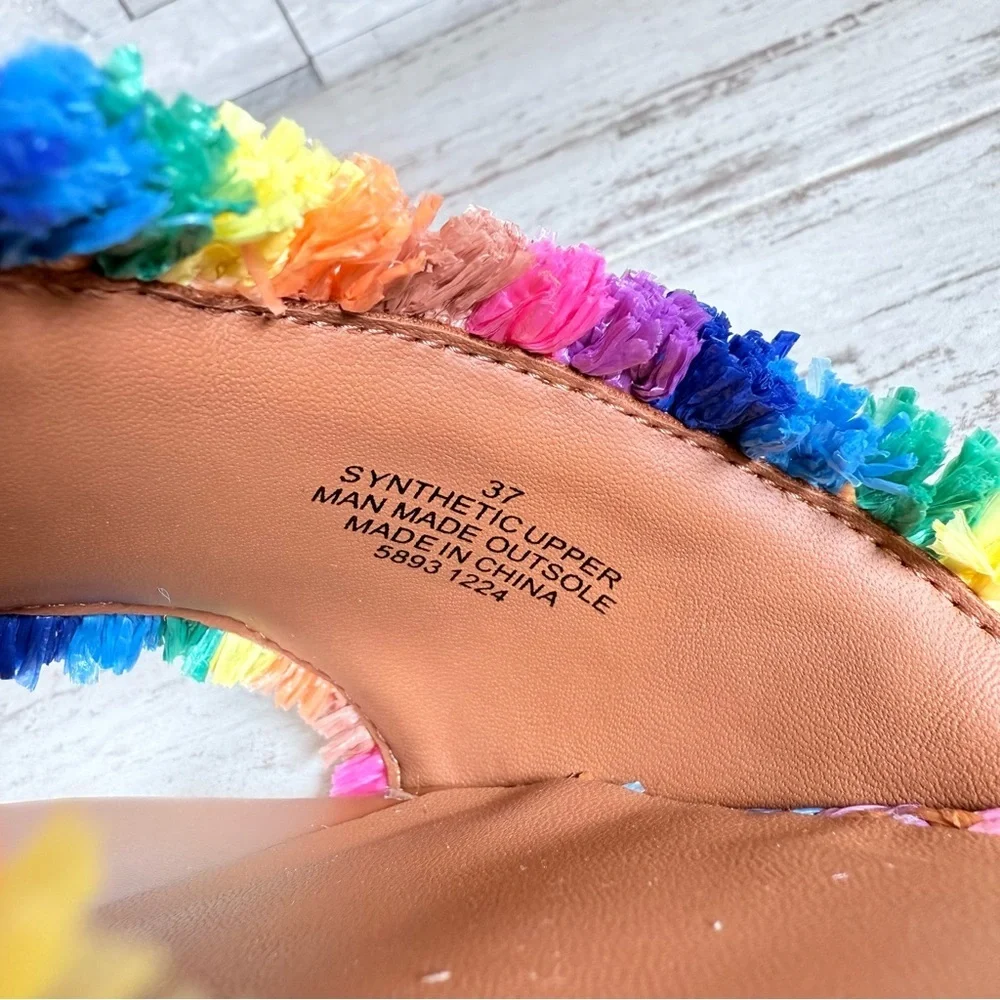 Kurt Geiger Kensington Eagle Casual Flat Raffia Slide Sandals EU 37 New Rainbow - Picture 14 of 16
